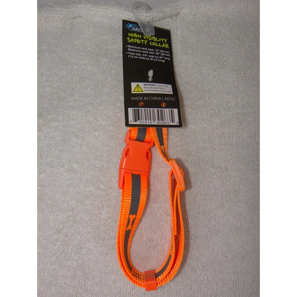 Dukes Pet Products High Visibility Safety Dog Collar Orange Reflective AD132 NEW